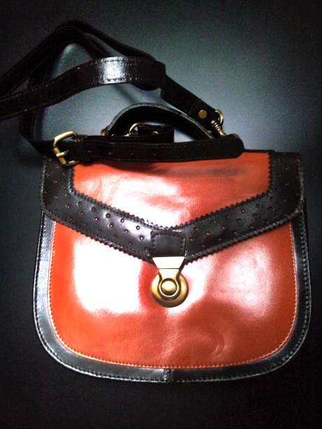 Brown and tangerine leather ASOS satchel