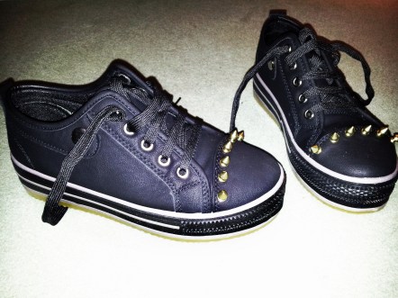 DIY gold studs on platform plimsolls