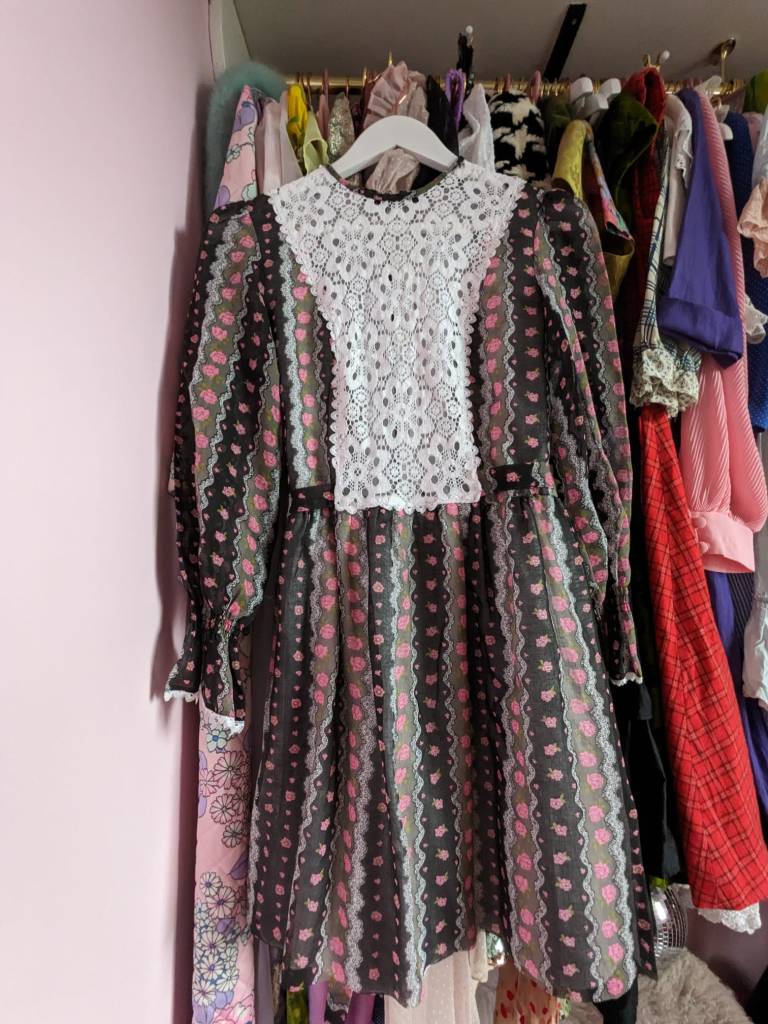 A bibbed 1970s Victorian-style dress 