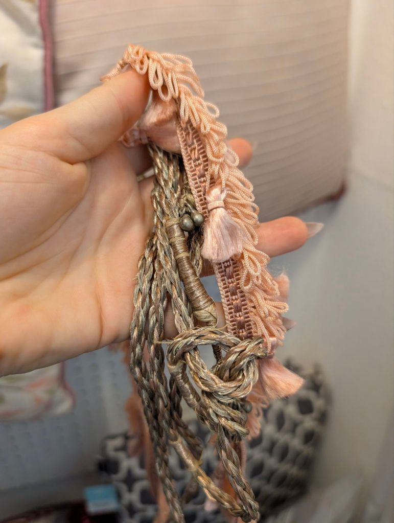 Haberdashery: metallic cord and pink tassels