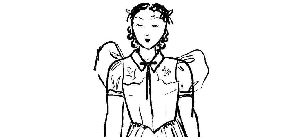 Sketch of a 1930s organdy dress
