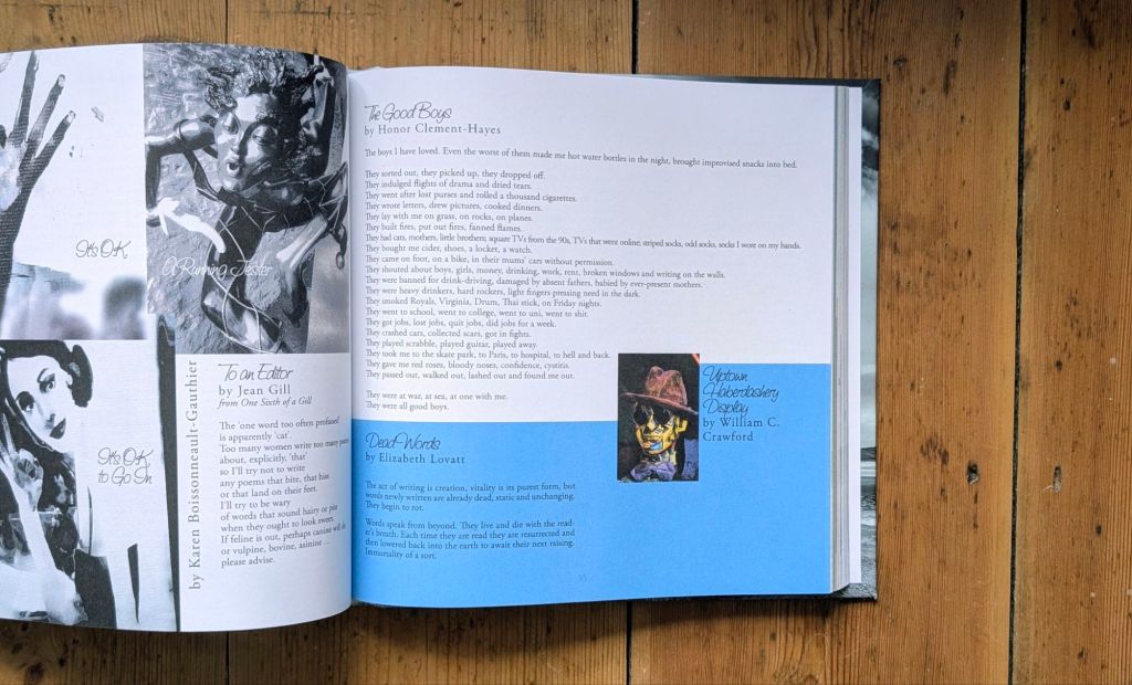 A photo of a book of poems, featuring Honor's poem 'The Good Boys'
